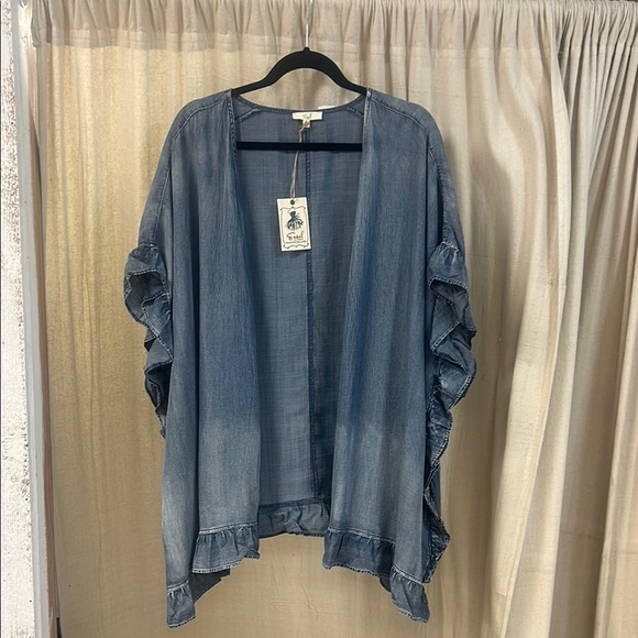 NWT Washed Denim Short Sleeve Cardigan - Easel - Picture 1 of 4
